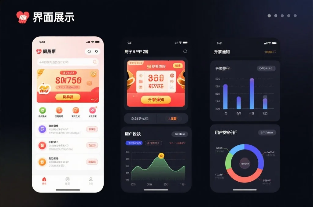 现代化的彩票应用界面展示,包含购彩、开奖通知和用户数据分析模块